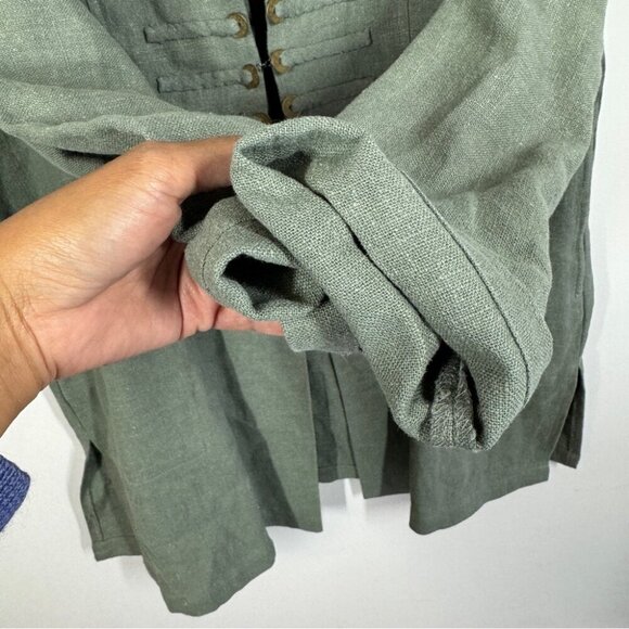 Soft Surroundings Green Ramie Long Tunic Coat Boho Chic Military Jacket Size M - Picture 8 of 16